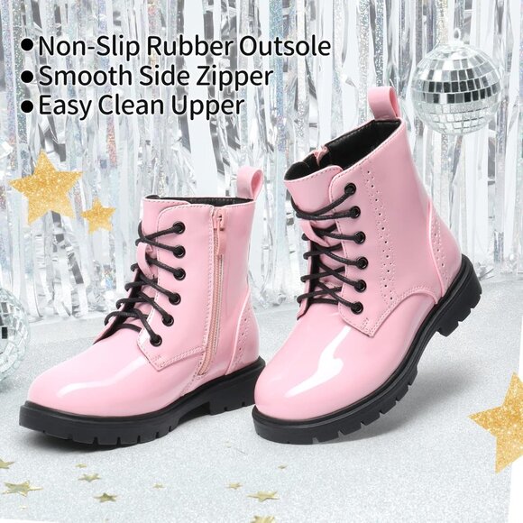 Boys Girls Pink Side Zipper Combat Ankle Boots Toddler/Little Kid/Big Kid - Picture 2 of 6